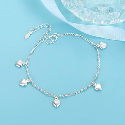 925 Sterling Silver Plated Heart Charm Bracelet for Women - Dainty Chain Love Gift Idea - style: Style5