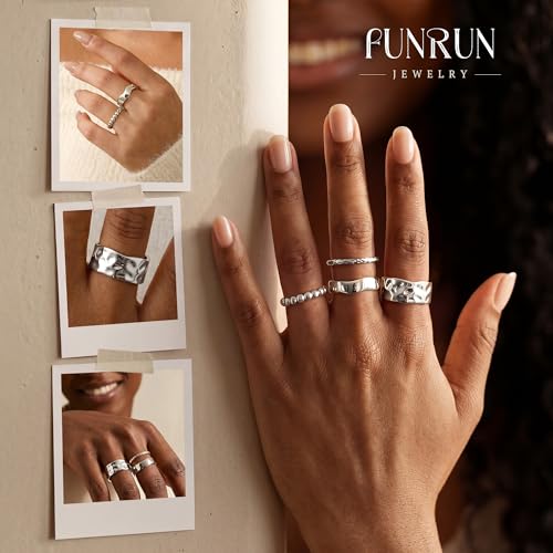 Chunky Gold Rings for Women Non Tarnish Dainty Stackable Silver Rings | 14K Gold Plated Stacking Thumb Rings Set,Trendy Statement Promise Wedding Band Ring,Size 5-11 - color: Silver