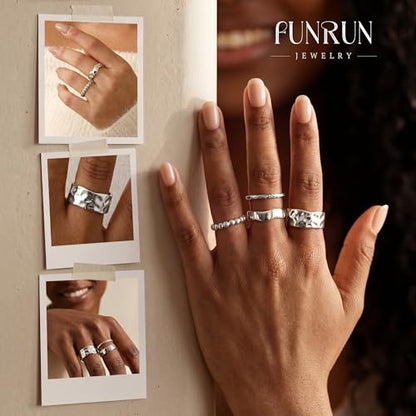 Chunky Gold Rings for Women Non Tarnish Dainty Stackable Silver Rings | 14K Gold Plated Stacking Thumb Rings Set,Trendy Statement Promise Wedding Band Ring,Size 5-11 - color: Silver