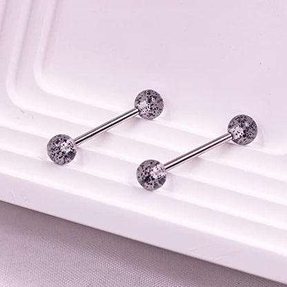 VERAMI 14G Stainless Steel Heart Nipple Rings and Barbell - Butterfly, Starlight Acrylic Ball, Tongue Rings for Women and Men - color: BLACK-CZ
