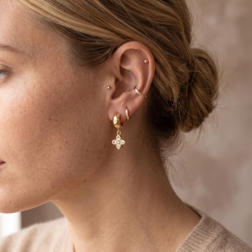 Gold Dangle Earrings for Women, 14K Gold Plated Chunky Hoop Earrings with Charms Cubic Zirconia Drop Earrings Statement Jewelry for Women - color: Gold E