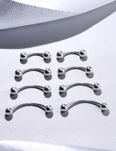 20G 16G 14G 12G Eyebrow Rook Daith Piercing Jewelry 316L Surgical Steel Vertical Lip Labret Belly Button Ring Snake Eyes Tongue Ring Curved Barbell 6mm(1/4") 8mm(5/16") 10mm (3/8") 12mm(1/2") - color: Silver, size: 12G(2.0mm)-8/10/12/14mm Bars