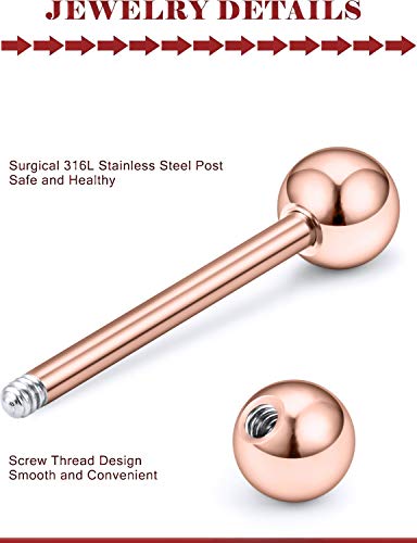 Prjndjw Jewelry, 5/8in(16mm) L, 14G Tongue Piercing Barbells Multicolor Surgical Stainless Steel Long Nipple Piercing Barbells Body Jewelry for Women - color: Rose Gold