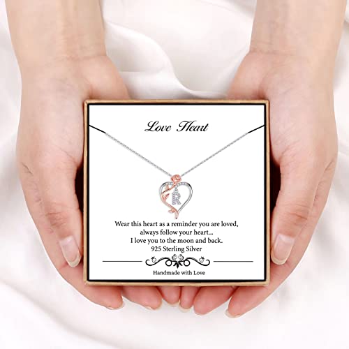 Iefil Rose Heart Initial Necklace, Anniversary Birthday Gifts for Women | Gift Box Packaging, 925 Sterling Silver, Jewelry Gift for Her Wife Mom Girlfriend, Initial A-Z, 19+2inches - color: IEFIL Jewelry Box, style: R