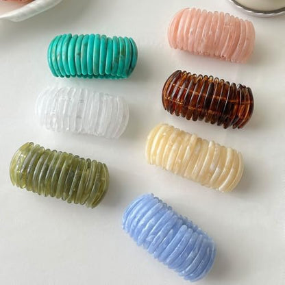 Boho Retro Acrylic Resin Stretch Bangle Bracelets Colorful Wide Chunky Irregular Geometric Tube Bead Wristband Statement Bracelet for Women Fashion Party Wedding Jewelry Gifts - color: Brown