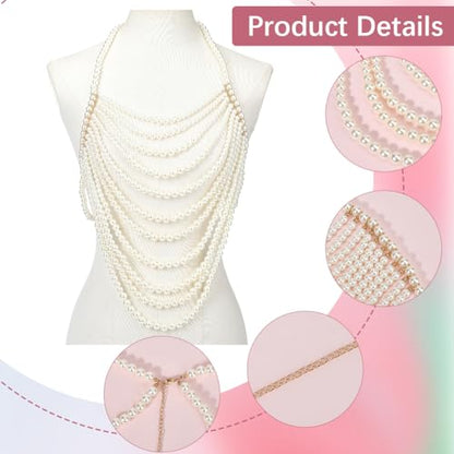White Pearl Shoulder Chain Sexy Layered Necklace Imitation Pearls Round Beaded Boho Top Body Chains Multilayered Jewelry for Women Summer Beaches Party Decoration Wedding Accessories Gifts