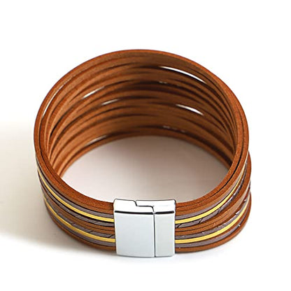 hotoo Leather Wrap Bracelet for Women - color: Champagne Leather Bracelets