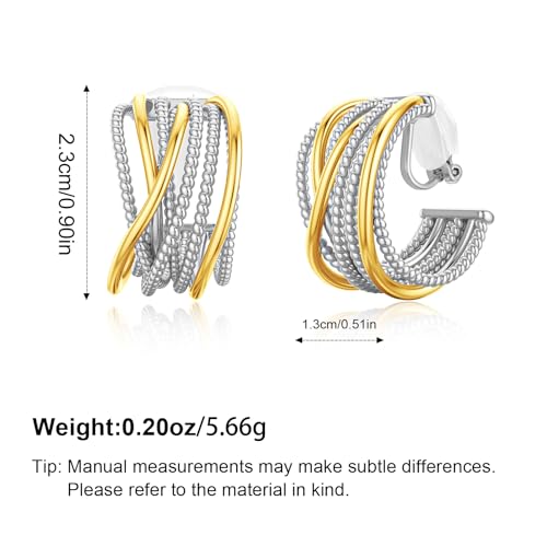 Clip on Earrings for Women Silver and Gold Plated Twisted Rope Hoops Non Pierced C Hoop Earring Lightweight Two Tone Clips Mixed Metal Jewelry Gifts - color: Wide Hoop-silver&gold