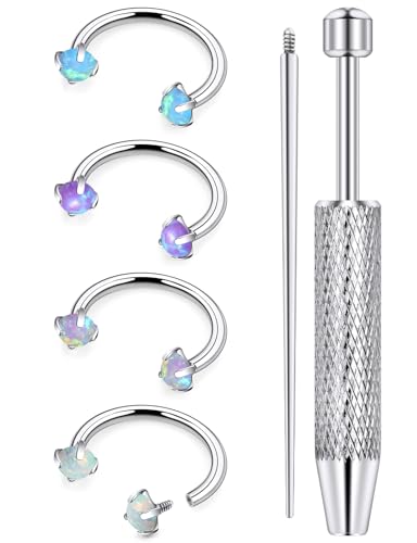 16G Horseshoe Septum Nose Ring Piercing Jewelry Stainless Steel Internal Thread Circular Barbell Daith Rook Earring Snake Bite Lip Ring Piercing Jewelry for Women Men 16 Gauge Opal Silver - style: 16G, 10mm, Claw Opal