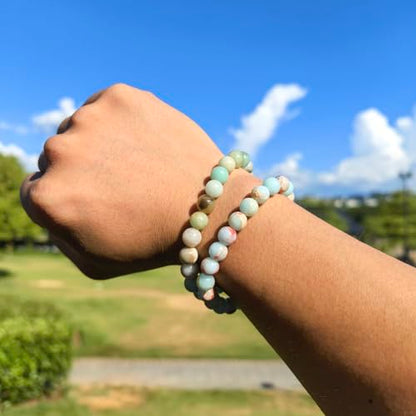 4mm 6mm 8mm Healing Crystal Bracelets for Women Men Natural Stone Beaded Stretch Bracelet Handmade Gemstone Reiki Spiritual Jewelry Gifts - color: Amazonite+Agalmatolite Jasper-Lucky, size: 8mm