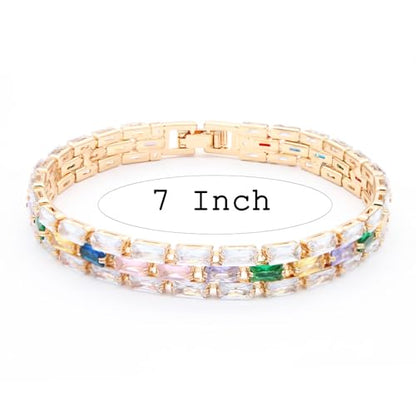 Tennis Bracelet, 13mm Width, Black Cubic Zirconia, Gold Plated Brass, 7 Inch Length, 11 Grams - color: Gold Multi-Color