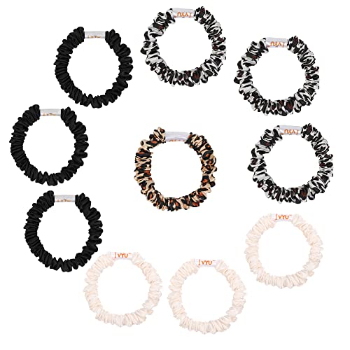 Hair Ties Silk Satin Scrunchies - Small Mini Thin Elestics Ponytail Holder Hair Bands Skinny Scrunchy For Thick Curl Hair No Crease Hair Ties Soft Accessories No Hurt Your Hair for Women and Girls (White Leopard Black) - color: White Leopard Black