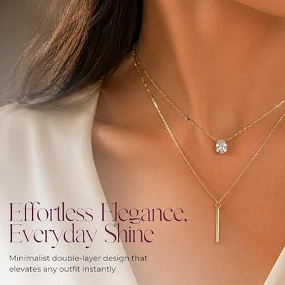 LA Signora Women's Necklaces, Choker Necklace,Women's Jewelry,18K Gold Necklace For Women,Sweatproof Non Tarnish Chain Necklaces,Trendy Gold necklace, Delicate Gold Necklace, Dainty Gold Chain - style: Double Layer Zircon Pendant Neklace