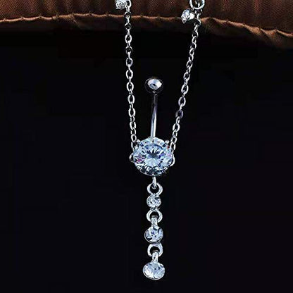 KunBead Piercing Navel Waist Chain Belly Button Ring Surgical Steel Sexy Love Dangle Body Jewelry - color: blue