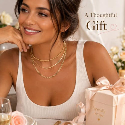 Gold Neklace Stack Dainty Gold Herringbone Necklace for Women Layered Paperclip Chain Necklaces Rhinestone Drop Simple Jewelry Gifts for Women - color: A8:3pcs