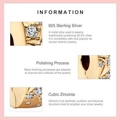 S925 Bead Pendant Charms for Bracelets Necklaces, Compatible with Pandora, Jewelry Making DIY - style: Star Clip 14K Gold Plated