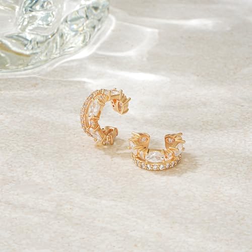 WEARON Ear Cuff Earrings for Women, Ear Cuffs Non Piercing, 14K Gold Plated Jewelry Zircon Diamond Turquoise Earrings Hypoallergenic Jewelry Gifts for Woman - color: White/Single