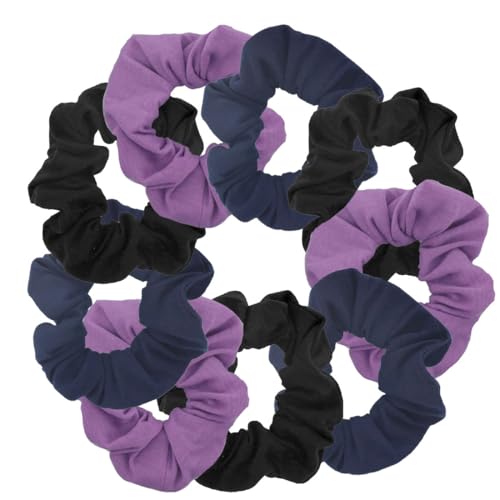 9 Pack Scrunchies Hair Ties (Black Navy Lavender) - color: Black Navy Lavender