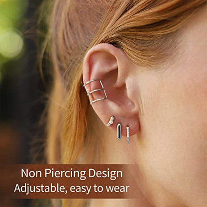 ChicSilver 925 Sterling Silver Ear Cuff Earrings Non Piercing Clip on Cartilage Cuff Earrings for Women - style: G: Simple Lines