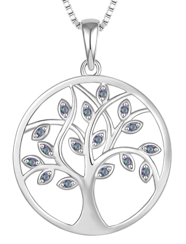 YL 925 Sterling Silver Tree of Life Necklace for Women Round Tree Pendant Birthstone Jewelry for Mom - color: 06-alexandrite-Jun