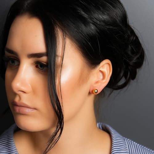 KEZEF 925 Sterling Silver Ball Stud Earrings for Women, 2mm to 10mm | Nine Bead Sizes, Three Finishes, Hypoallergenic Nickel Free Post, Butterfly Push Back, Sold As One Pair - color: 14k Yellow Gold, size: 8mm