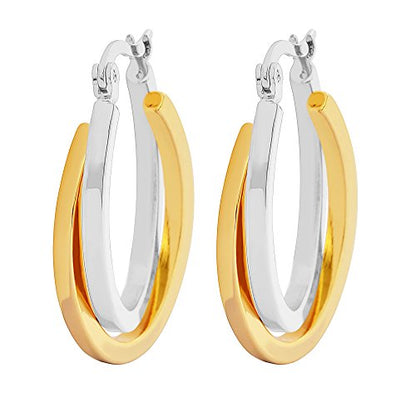 Edforce Women's Stainless Steel Overlapping Oval Hoop Earrings, (30mm) - style: A: 2 Tone (30mm)