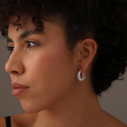 LeCalla 925 Sterling Silver Chunky Hoop Earrings | Filigree Heart Hoop Earrings for Women | Oval & Round Mesh Filigree Click-Top Hoops Earring | Hypoallergenic Earrings for Women - color: Silver Oval Filigree 24MM