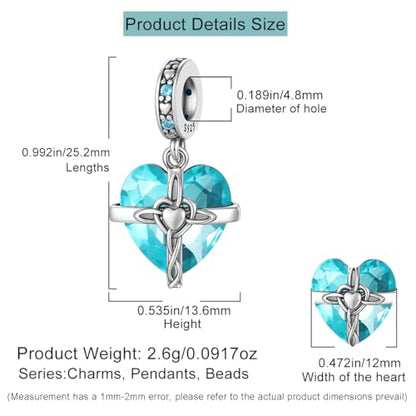 HappyStar 925 Sterling Silver Birthstone Charms for bracelets Fashion Cross Love Heart Dangle Pendant Bead Charm fit charm bracelets Happy Birthday Gift for Women MOMs - color: l-December Birthstone Charm