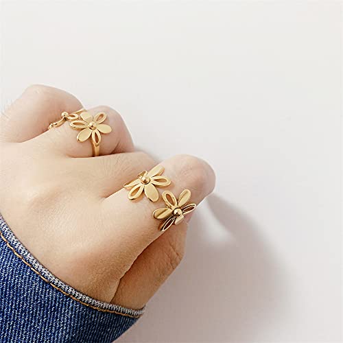 Asymmetric Sunflower Stainless Steel Wrap Open Rings for Women Cute Daisy Flowers Adjustable Statement Promise Engagement Finger Knuckle Rings Fashion Dainty Expandable Rings Christmas Thanksgiving Day Gifts - color: Stainless Steel