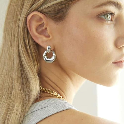 6 Pairs Gold Dangle Earrings for Women, 14K Gold Plated Earrings Geometric Knot Drop Huggie Earrings Trendy Jewelry Gifts - color: A Silver