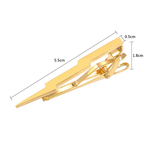 Yoursfs Lightning Bolt Tie Clip for Men Unique 316L Stainless Steel Novelty Tie Bar Super Hero Cool Tie Clips for Valentine's Day Gifts - color: gold