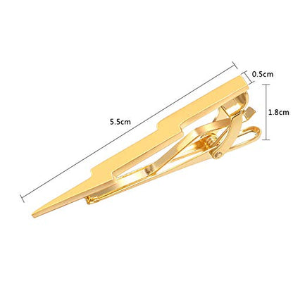 Yoursfs Lightning Bolt Tie Clip for Men Unique 316L Stainless Steel Novelty Tie Bar Super Hero Cool Tie Clips for Valentine's Day Gifts - color: gold