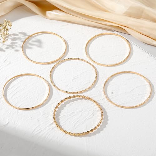 6 Pcs Gold Plated Bracelet Set for Women: Bangles, Cuffs & Dainty Chains | 14K Mixed Stackable Bracelets for Layered Look, Complete Jewelry Collection Gift - color: Color1