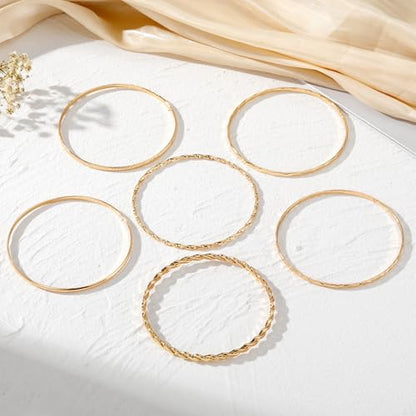 6 Pcs Gold Plated Bracelet Set for Women: Bangles, Cuffs & Dainty Chains | 14K Mixed Stackable Bracelets for Layered Look, Complete Jewelry Collection Gift - color: Color1