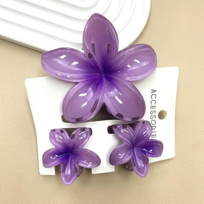 Flower Hair Claw Clip Set,1 Pc Large and 2 Pcs Small Hawaiian Plumeria Claw Clips,Beach Tropical Hair Accessories for Women (Purple) - color: Purple