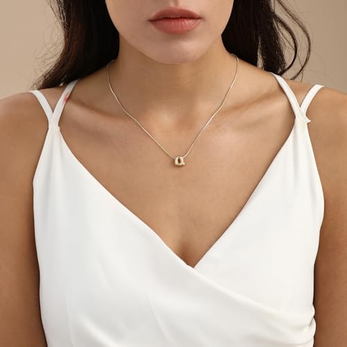 14K Gold Plated Bubble Letter Necklace, Tarnish Free and Waterproof Dainty Initial Necklace for Women, Trendy Personalized Gold Jewelry Gift for Her - color: Gold, style: Q