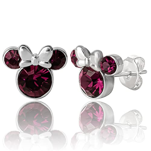 Minnie Mouse Birthstone Stud Earrings Women | Birthstone Earrings for Women - color: February-Amethyst Crystal
