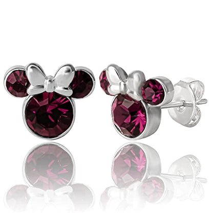 Minnie Mouse Birthstone Stud Earrings Women | Birthstone Earrings for Women - color: February-Amethyst Crystal