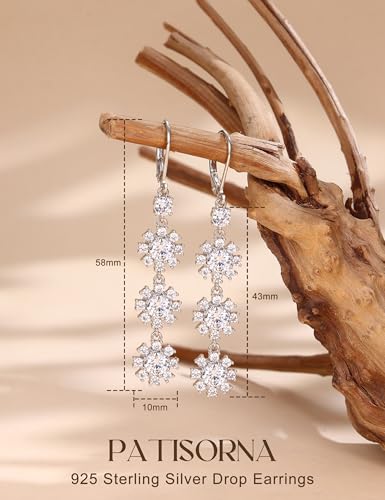 PATISORNA 925 Sterling Silver Dangle Earrings for Women Trendy Hypoallergenic White Gold Plated Leverback Drop Earrings Long Lightweight Statement Earring for Wedding Brides - color: Circular