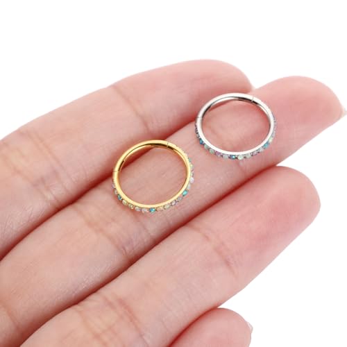 PEAKLINK 316L Surgical Steel Nose Ring Opal Nose Hoop Cartilage Earring Tragus Helix Conch Rook Daith Piercing Jewelry Lip Septum Piercing - color: Silver with Mix Color Opal