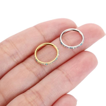 PEAKLINK 316L Surgical Steel Nose Ring Opal Nose Hoop Cartilage Earring Tragus Helix Conch Rook Daith Piercing Jewelry Lip Septum Piercing - color: Silver with Mix Color Opal