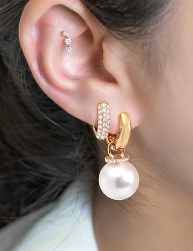Big Pearl Drop Earrings for Women - 14K Real Gold Plated Quality Dangles for Elevated Casual or Elegant Gift - color: Leah Gold