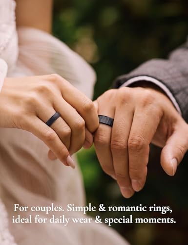 King Will 8mm Mens Hammered Tungsten Rings Matte Brushed Finish | Beveled Edge, Comfort Fit, Durable, Everyday Wear - color: Black 6mm