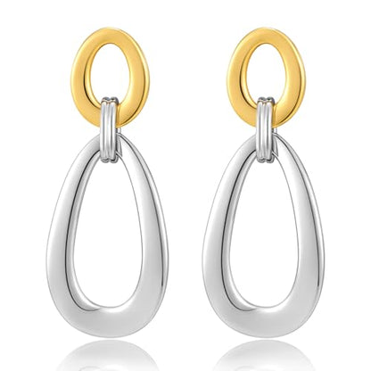 Antique Gold Hammered Disc Drop Earrings Boho Earrings with Two Tone Jewelry Gift - color: EH22208A