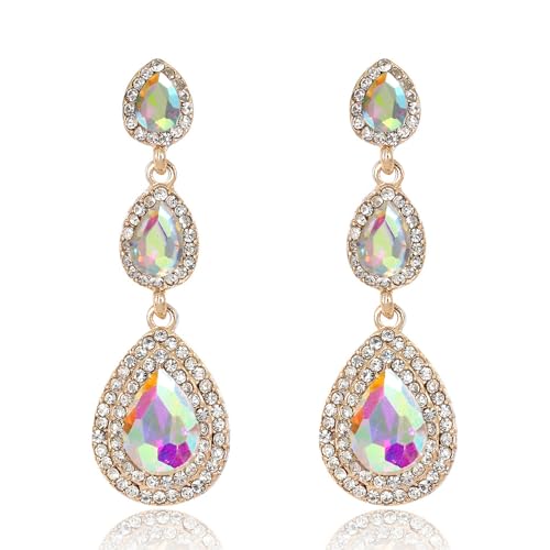 Elegant Rhinestone Statement Earrings Sparkly Cluster Crystal Drop Dangle Earrings Teardrop Chandelier Earrings Wedding Bridal Prom Earrings for Women - color: A:Champagne 2