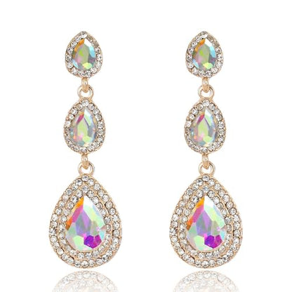 Elegant Rhinestone Statement Earrings Sparkly Cluster Crystal Drop Dangle Earrings Teardrop Chandelier Earrings Wedding Bridal Prom Earrings for Women - color: A:Champagne 2