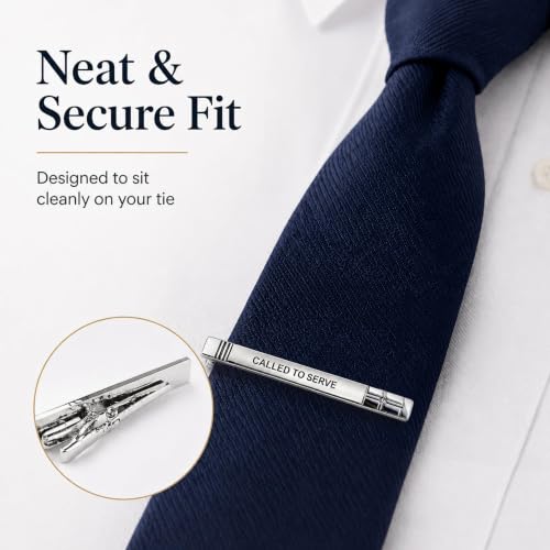 Missionary Tie Clip for Men, Live to Serve Design Tie Bar with Presentation Box for Formal Wear