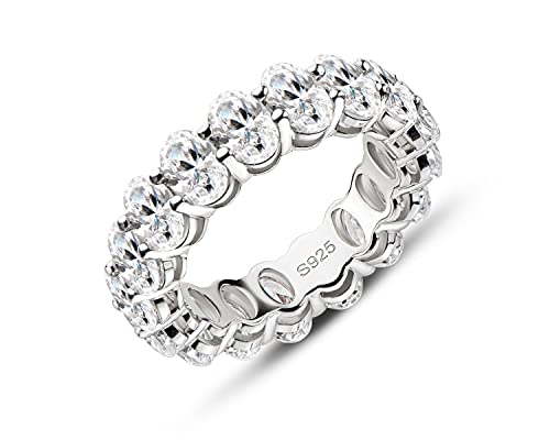 AINUOSHI Eternity Ring, 925 Sterling Silver Engagement Promise Ring for Women,Emerald Oval Radiant Round Cushion Cut Cubic Zirconia CZ Fine Ring,Stackable Full Eternity Wedding Band - color: Oval Cut