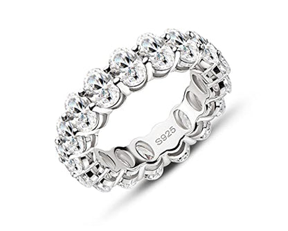 AINUOSHI Eternity Ring, 925 Sterling Silver Engagement Promise Ring for Women,Emerald Oval Radiant Round Cushion Cut Cubic Zirconia CZ Fine Ring,Stackable Full Eternity Wedding Band - color: Oval Cut
