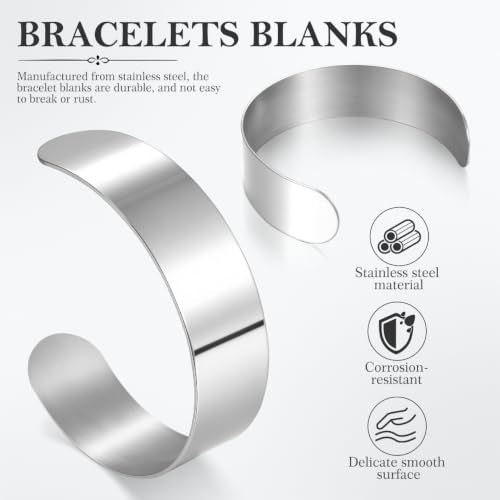 Operitacx 8Pcs Bracelet Blanks for Jewelry Making Stainless Steel Cuff Bracelet Blanks for Engraving and Stamping Adjustable Metal Core 2.48 X 2.36 X 0.78 in - size: 8pcs-20mm